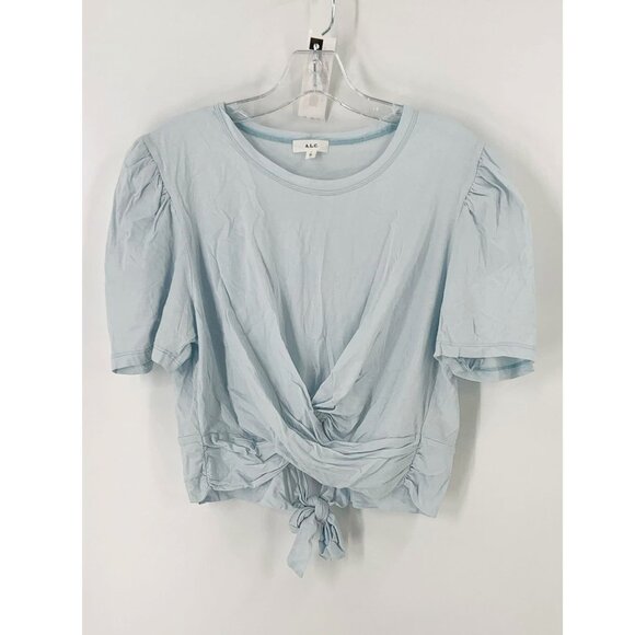 ALC Blue Monica Cotton Twist Front Short Sleeve Crop Womens T-Shirt Top Size XL - Picture 12 of 12